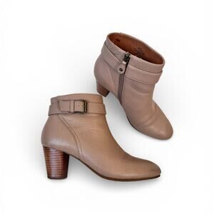 Gentle Souls Tan Leather Ankle Boots Womens 8.5 Brinley Stacked Wood Heels Fall